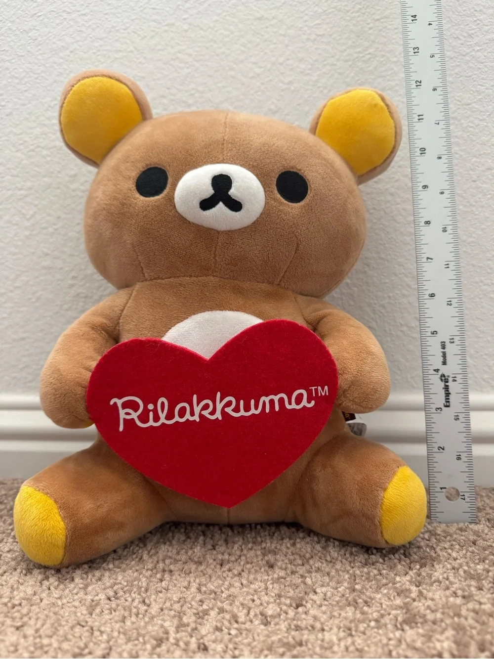 San-X Rilakkuma Holding Red Heart Plush Brown Bear 12.5